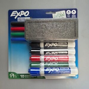Expo Dry Erase Markers Assorted‎ Colors Chisel & Fine Tip 11pc Set Eraser
